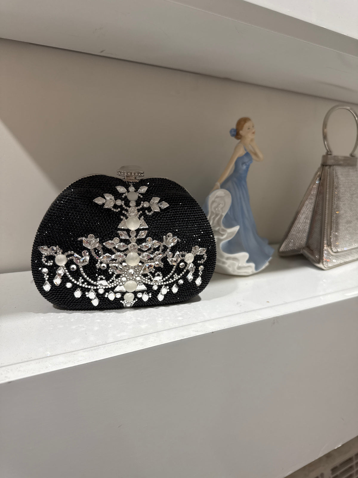 Judith Leiber Couture Black Crystal Floral Clutch