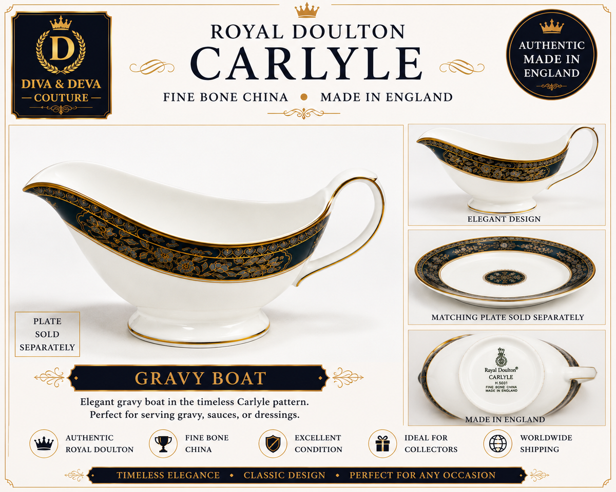 Royal Doulton Carlyle Gravy Stand / Underplate – Fine Bone China – Cobalt Blue & 22K Gold Trim – Made in England