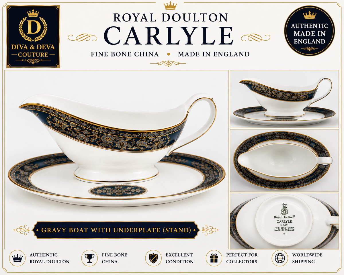 Royal Doulton Carlyle Gravy Stand / Underplate – Fine Bone China – Cobalt Blue & 22K Gold Trim – Made in England