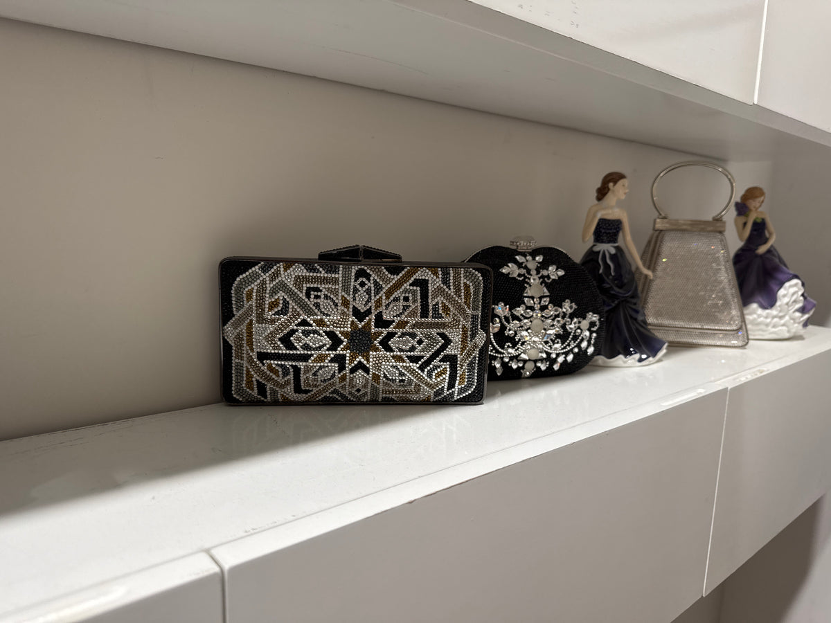 Judith Leiber Couture Black Crystal Floral Clutch