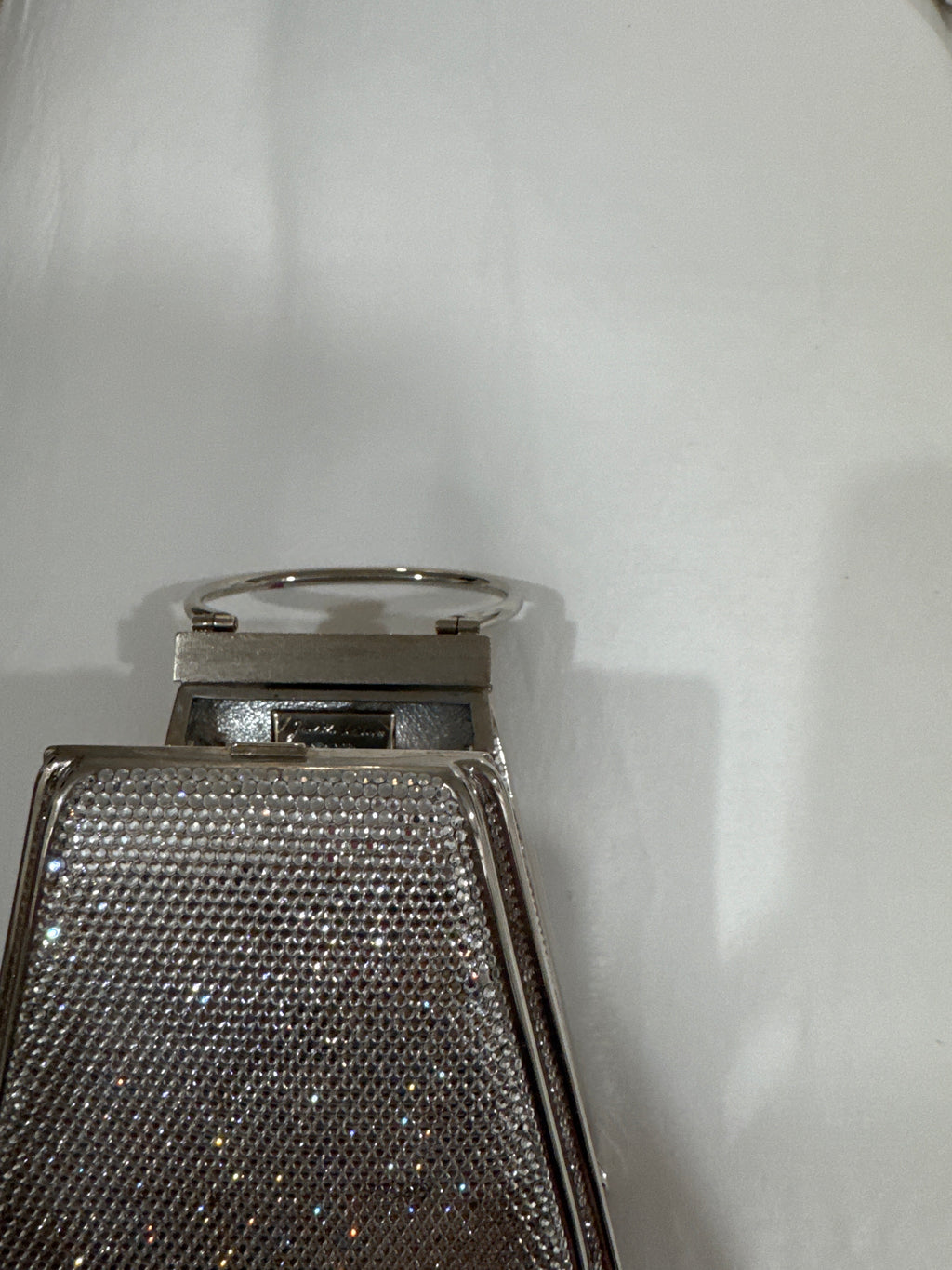 Judith Leiber Couture Silver Ring Handle Crystal Bag