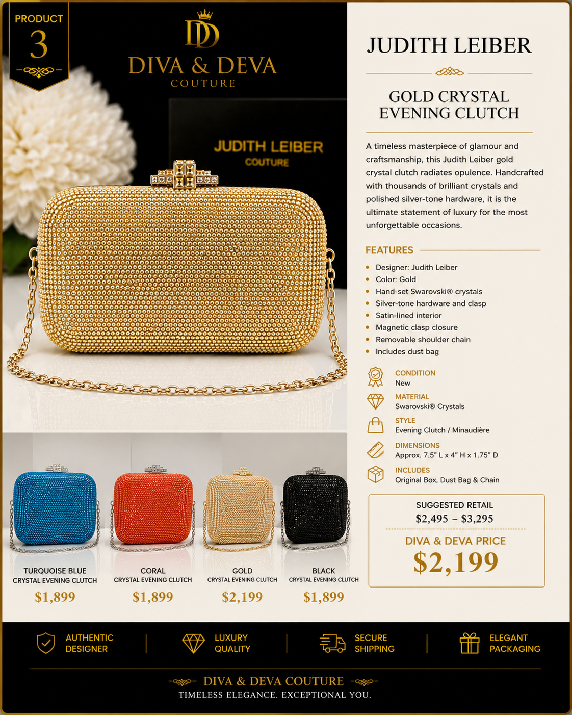 Judith Leiber Couture Crystal Evening Clutch – New with Box & Dust Bag