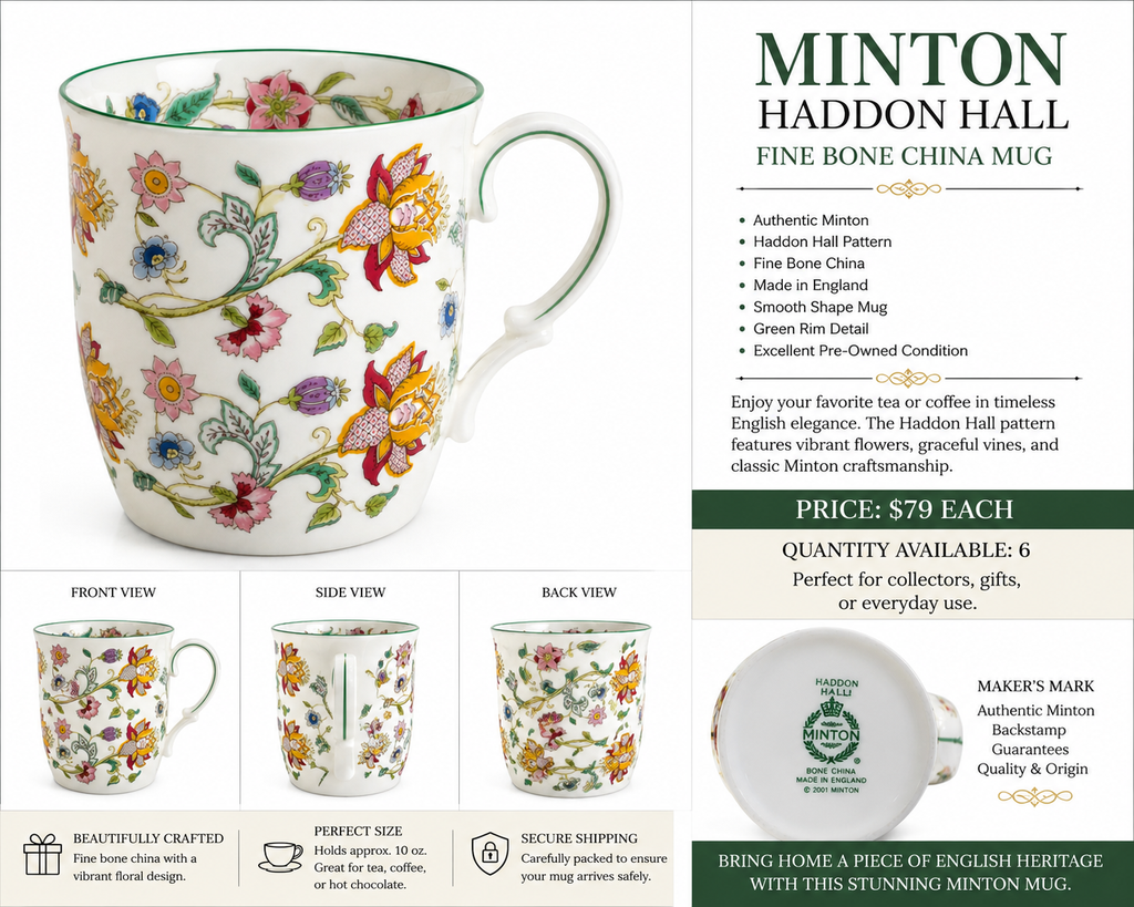 Minton Haddon Hall Fine Bone China Mug – Made in England – Authentic Floral English China