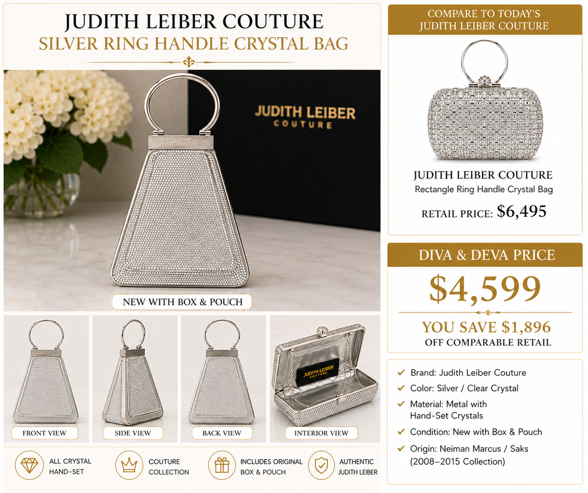 Judith Leiber Couture Silver Ring Handle Crystal Bag