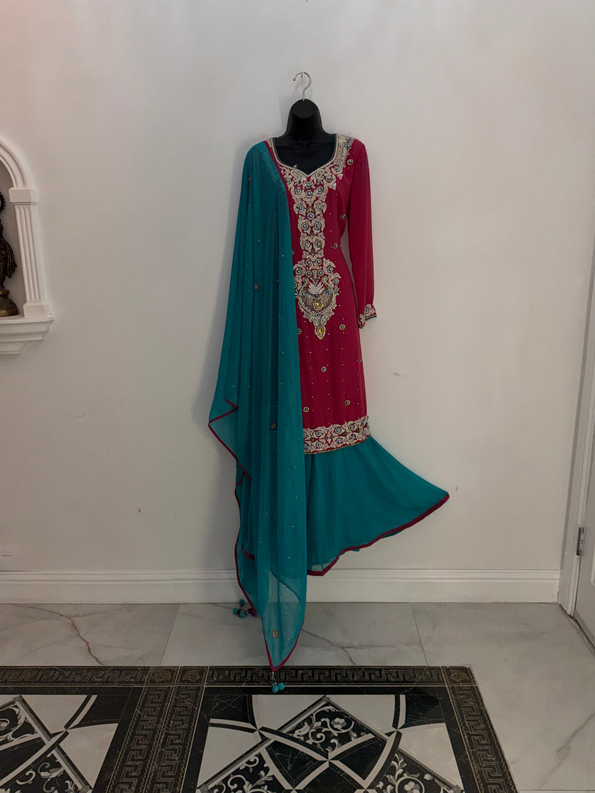 Pearl Embellished Sharara Set. Description: A stunning sharara set