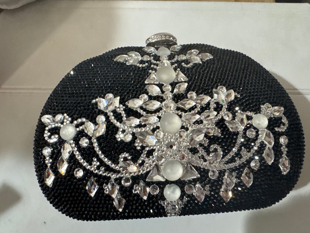 Judith Leiber Couture Black Crystal Floral Clutch