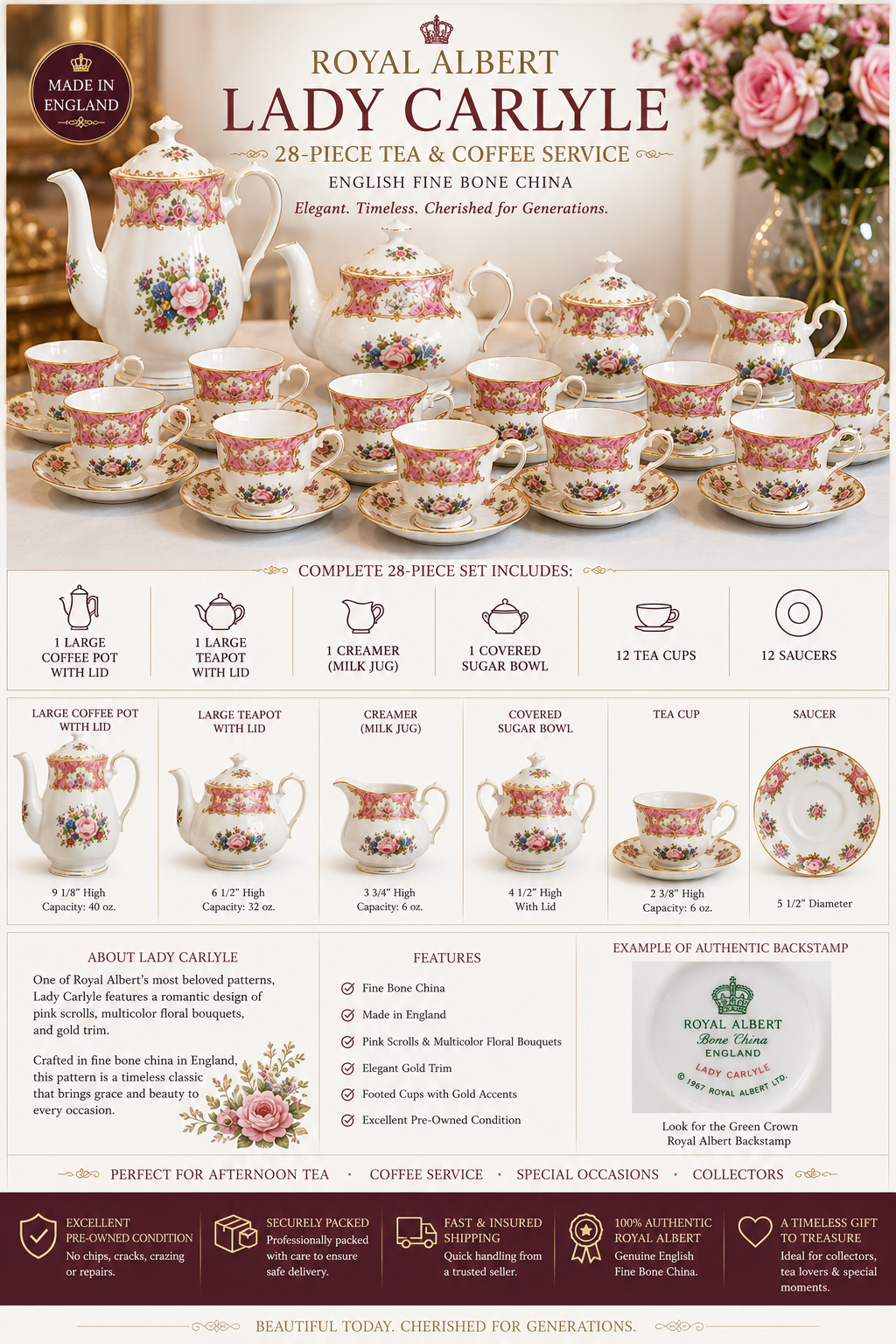 Royal Albert Lady Carlyle Fine Bone China Tea Service – Made in England