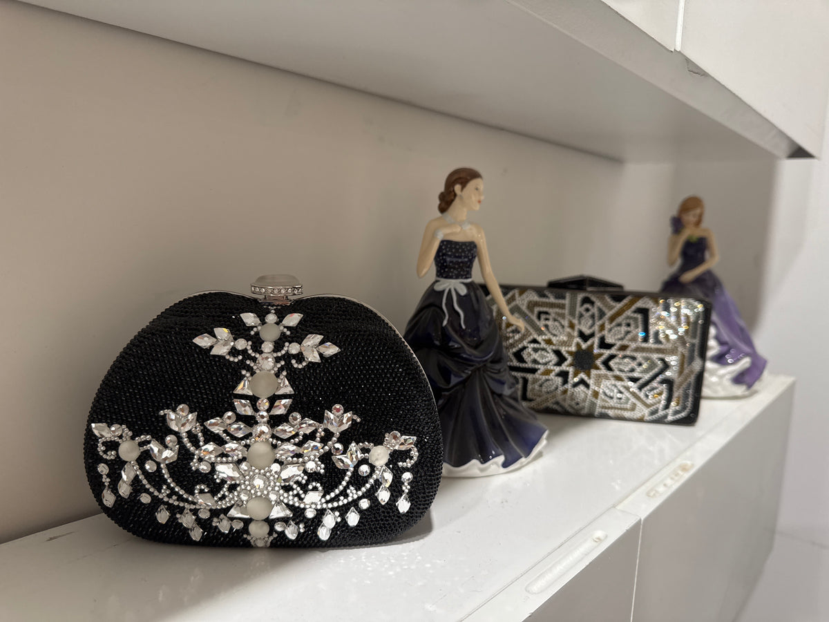 Judith Leiber Couture Black Crystal Floral Clutch