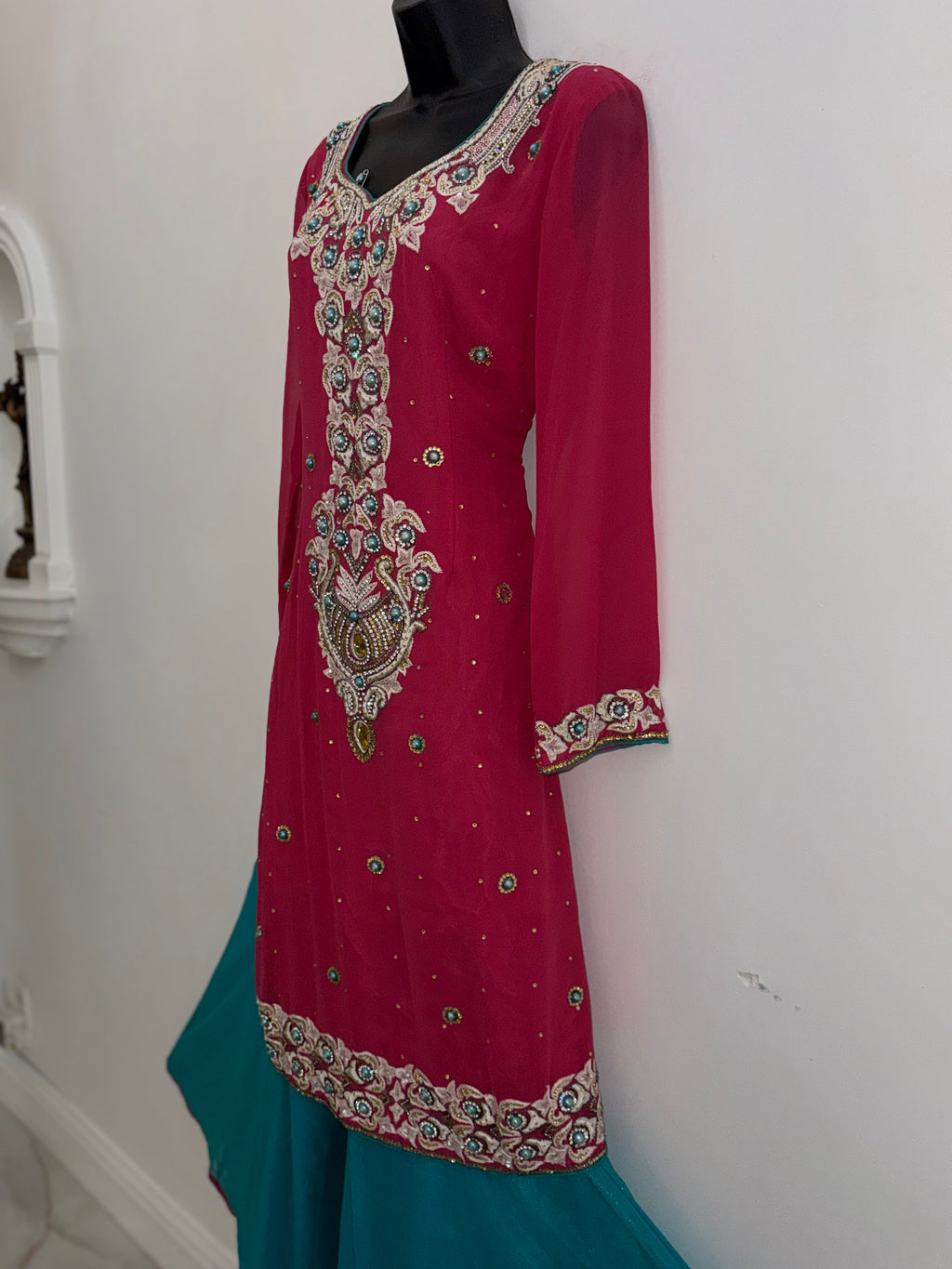 Pearl Embellished Sharara Set. Description: A stunning sharara set
