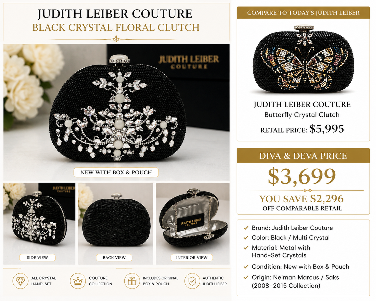 Judith Leiber Couture Black Crystal Floral Clutch
