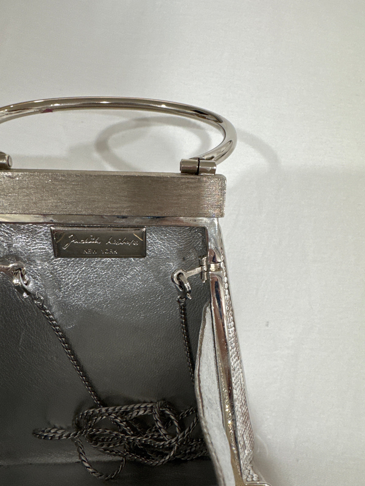 Judith Leiber Couture Silver Ring Handle Crystal Bag