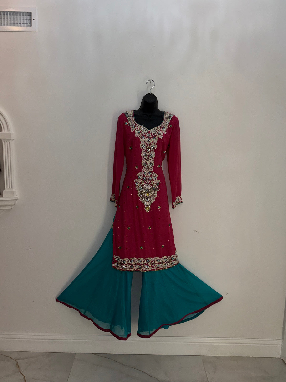Pearl Embellished Sharara Set. Description: A stunning sharara set
