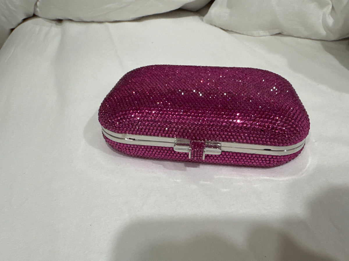 Judith Leiber Couture Raspberry Pink Crystal Evening Clutch – New with Box & Dust Bag