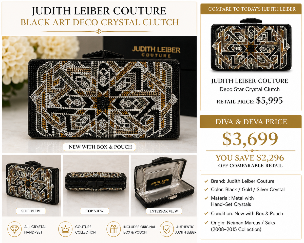 Judith Leiber Couture Black Art Deco Crystal Clutch – New with Box & Pouch