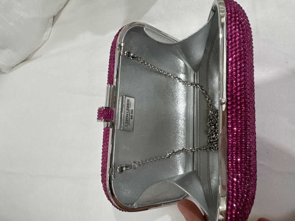 Judith Leiber Couture Raspberry Pink Crystal Evening Clutch – New with Box & Dust Bag
